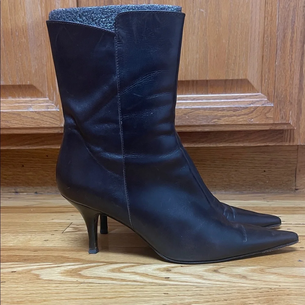 Kenneth Cole Elegant Brown Heeled Leather Kitten heel Boots size 8 - Picture 4 of 6